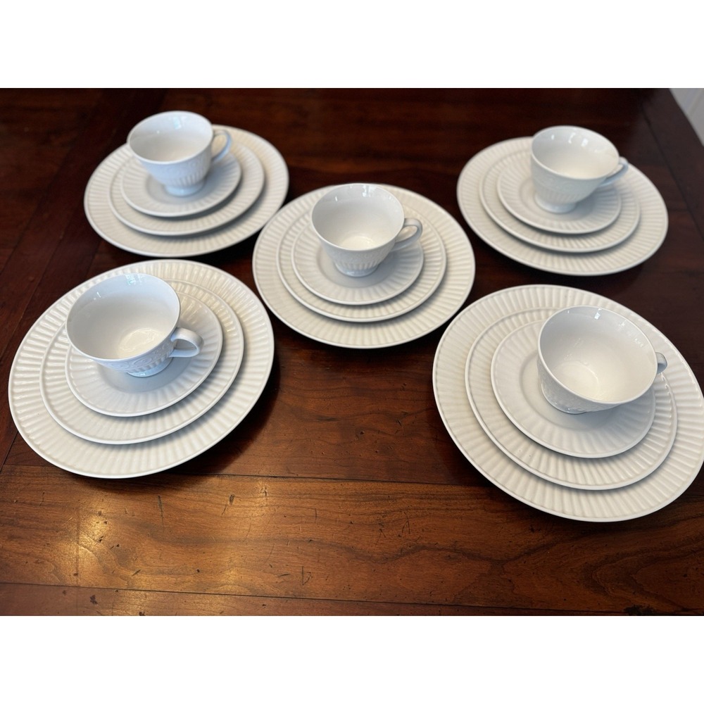 Set of 5, 20 Piece Claremont by Gibson White Place Settings Dinner, Salad, Cup - Picture 2 of 10